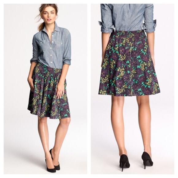 J. Crew Elsie Skirt Purple Nightfall Floral 4 S Green Yellow Small - Picture 1 of 9